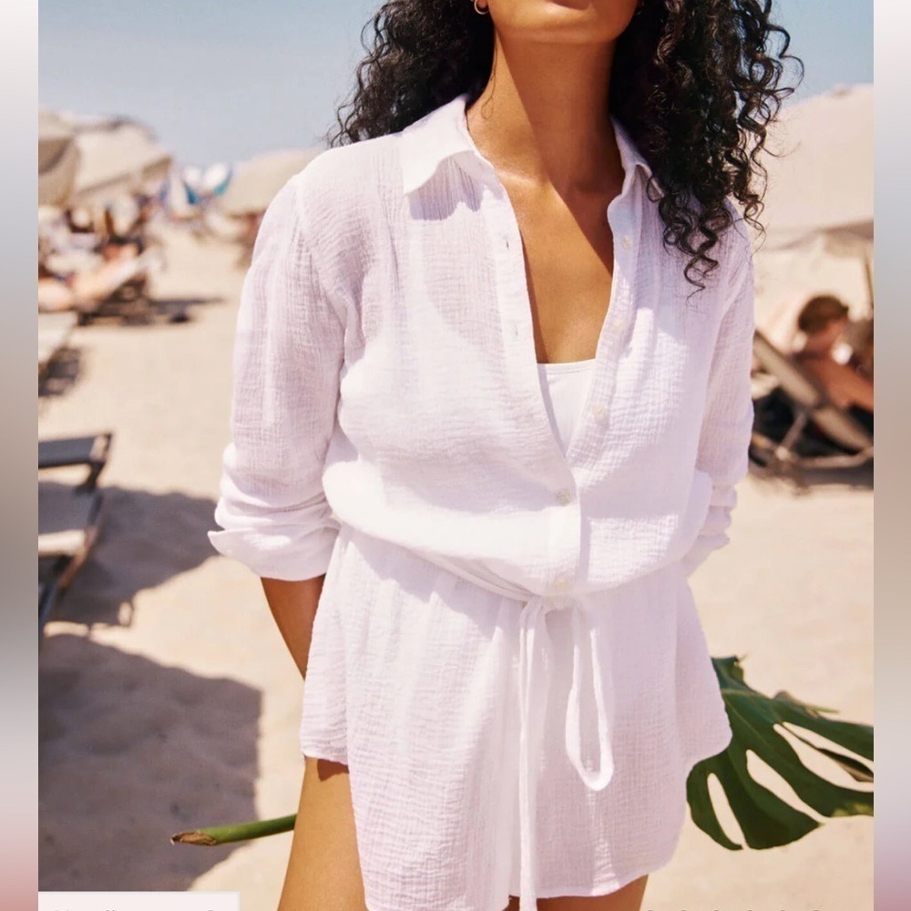 Andie The Corvo White Cotton Button Up Beach Cover Up Top XL NWT